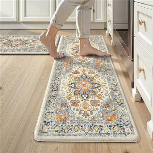 Anti Fatigue Kitchen Mat Set Cushioned Non Slip Floor Rugs Farmhouse Runner - Picture 1 of 8